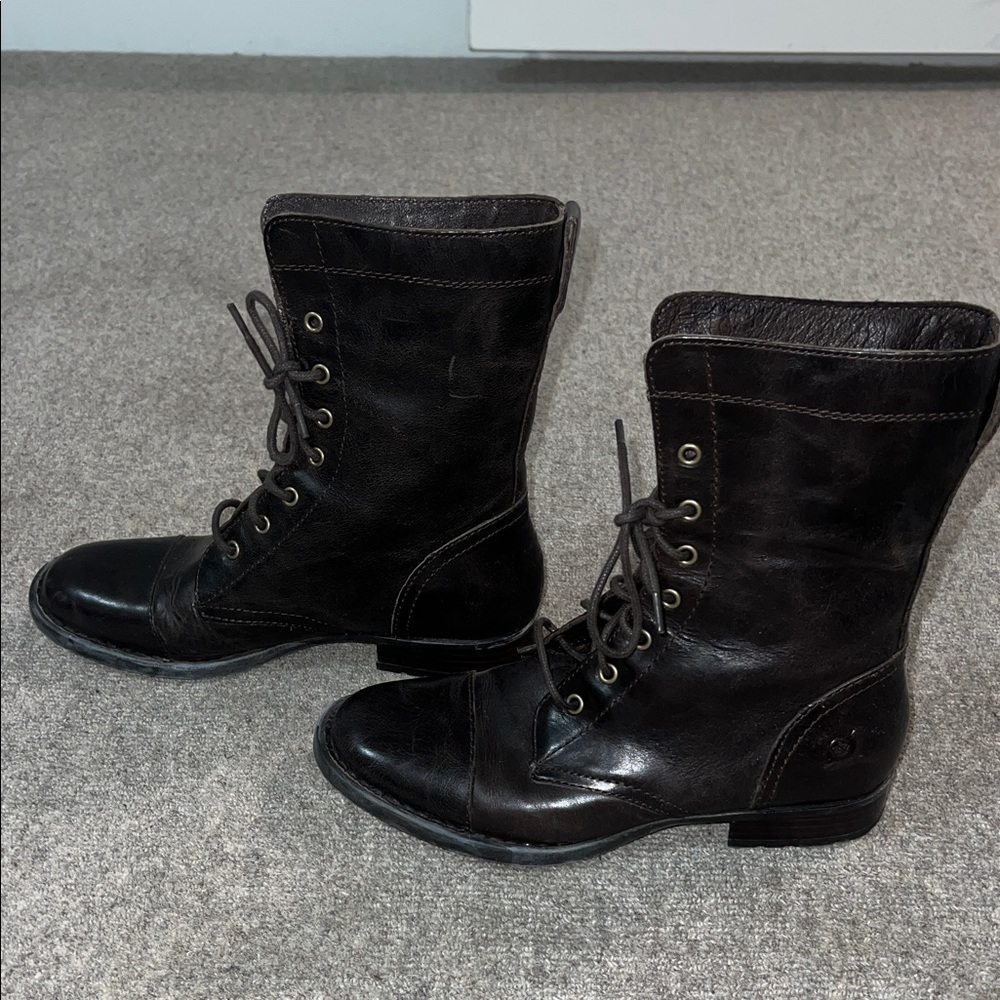 Born Black Leather Combat Boots - Picture 3 of 6